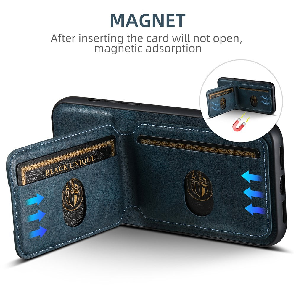 SUTENI H02 For iPhone 15 Pro Magnetic Case Anti-scratch Leather Waxy Texture Card Slots Phone Cover