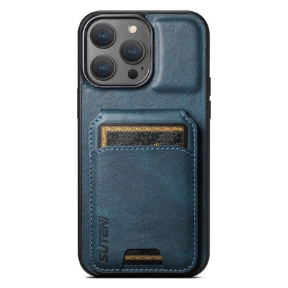 SUTENI H02 For iPhone 15 Pro Magnetic Case Anti-scratch Leather Waxy Texture Card Slots Phone Cover