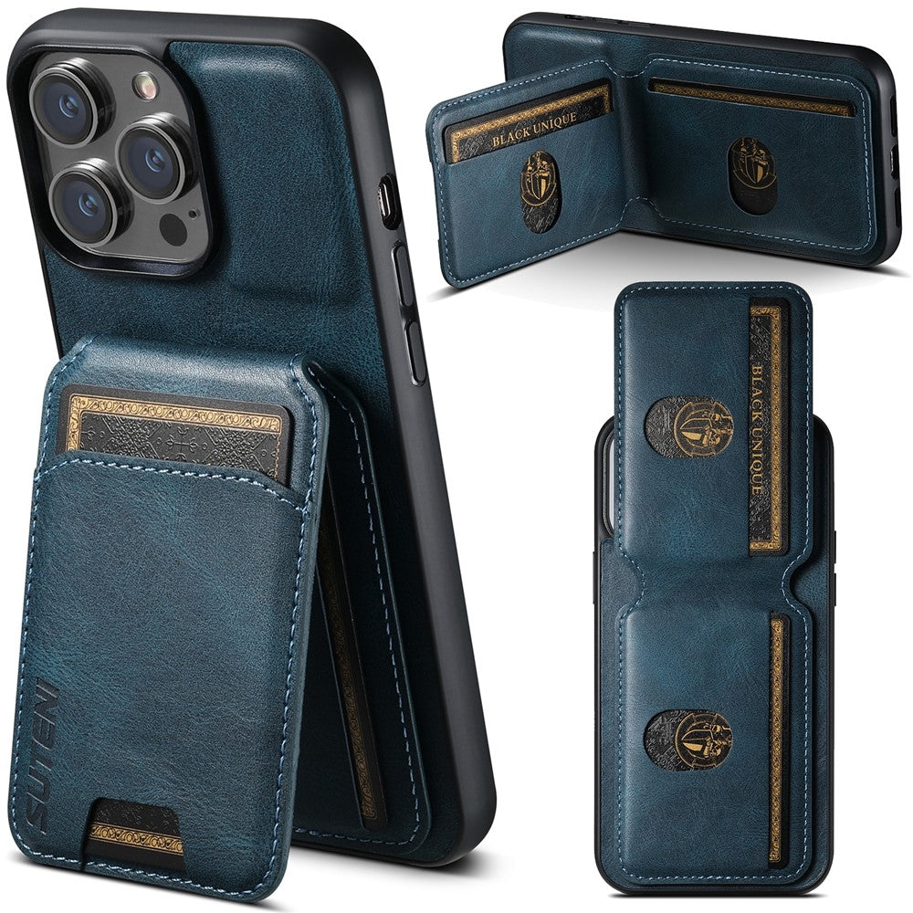 SUTENI H02 For iPhone 15 Pro Magnetic Case Anti-scratch Leather Waxy Texture Card Slots Phone Cover