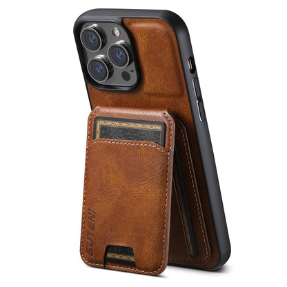 SUTENI H02 For iPhone 15 Pro Magnetic Case Anti-scratch Leather Waxy Texture Card Slots Phone Cover
