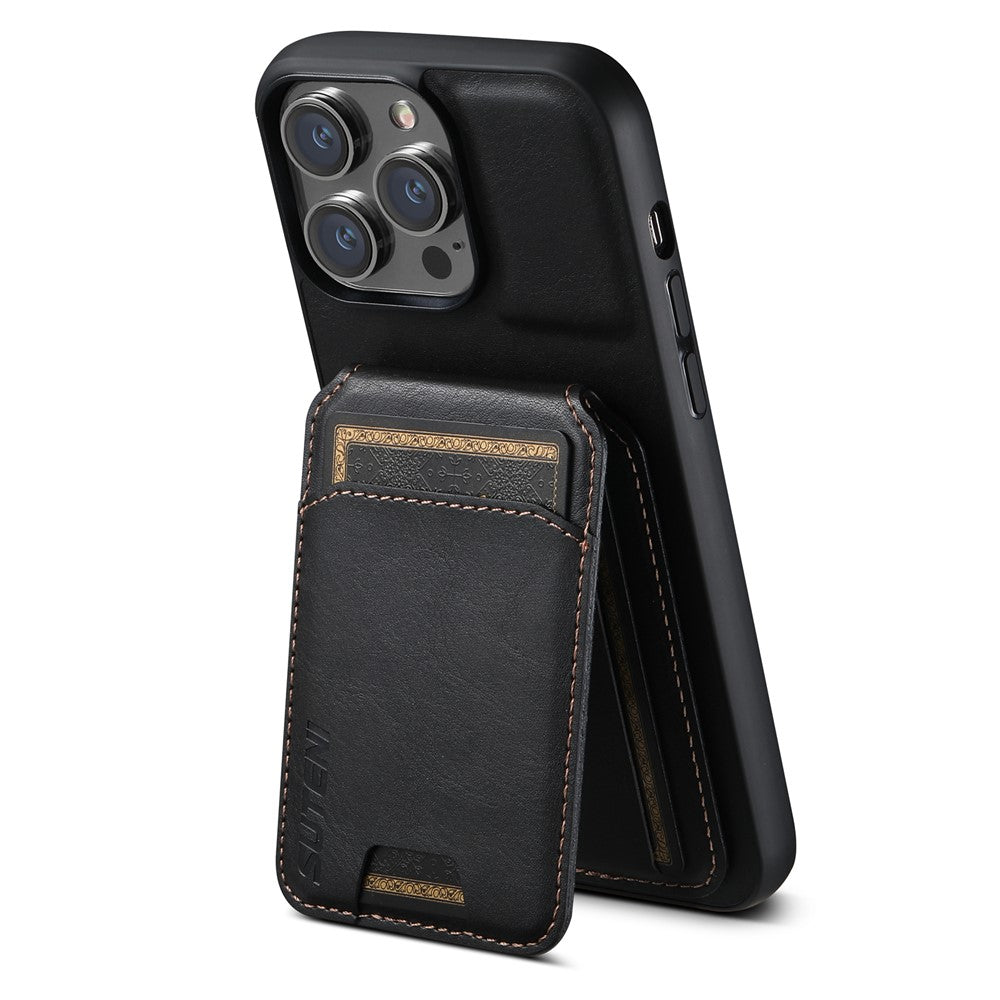 SUTENI H02 For iPhone 15 Pro Magnetic Case Anti-scratch Leather Waxy Texture Card Slots Phone Cover