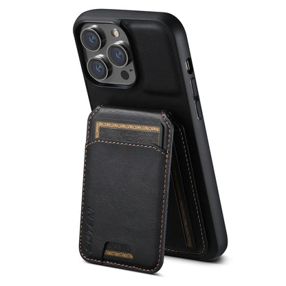 SUTENI H02 For iPhone 15 Pro Magnetic Case Anti-scratch Leather Waxy Texture Card Slots Phone Cover