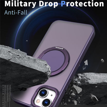 For iPhone 15 Plus Magnetic Case Ring Kickstand PC + TPU Cover