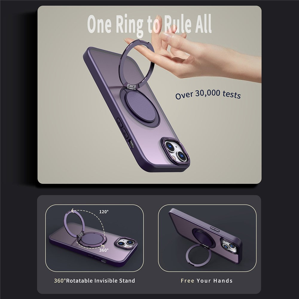 For iPhone 15 Plus Magnetic Case Ring Kickstand PC + TPU Cover