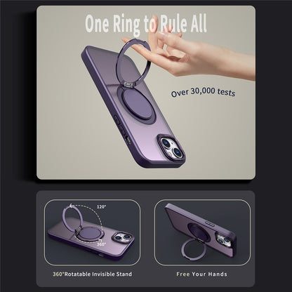 For iPhone 15 Plus Magnetic Case Ring Kickstand PC + TPU Cover