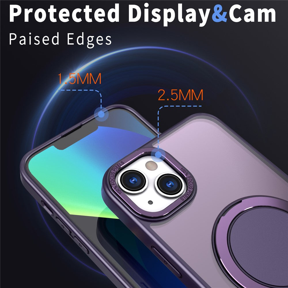 For iPhone 15 Plus Magnetic Case Ring Kickstand PC + TPU Cover