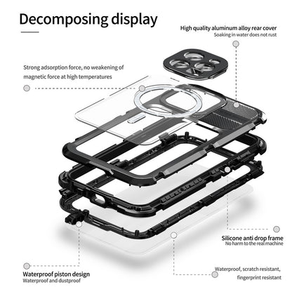 SHELLBOX M Series for iPhone 15 Pro Waterproof Case Compatible with MagSafe Aluminum Alloy IP68 Diving Case