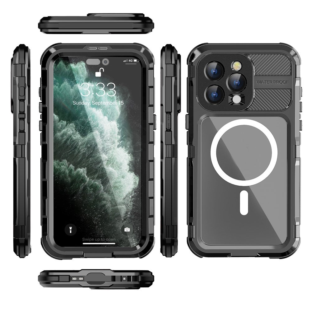 SHELLBOX M Series for iPhone 15 Pro Waterproof Case Compatible with MagSafe Aluminum Alloy IP68 Diving Case