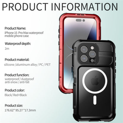 SHELLBOX M Series IP68 Waterproof Case for iPhone 15 Pro Max Case Metal Diving Phone Case Compatible with MagSafe