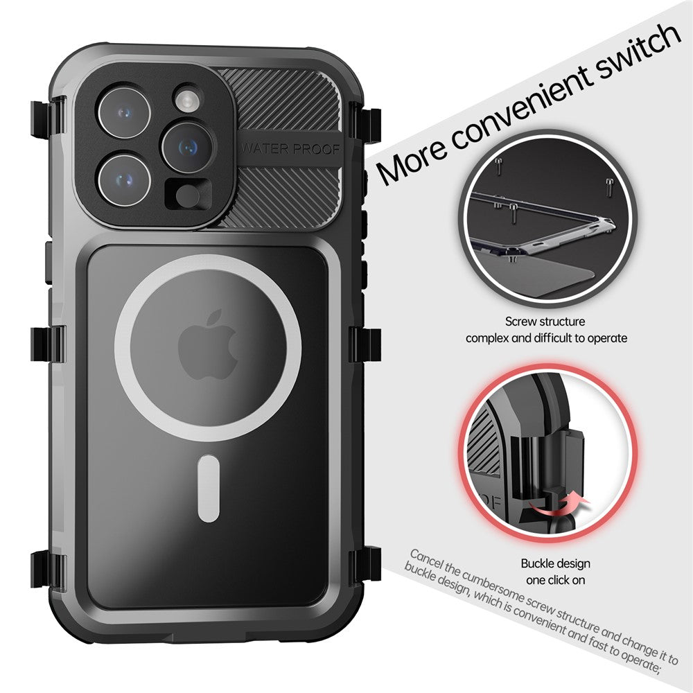 SHELLBOX M Series IP68 Waterproof Case for iPhone 15 Pro Max Case Metal Diving Phone Case Compatible with MagSafe