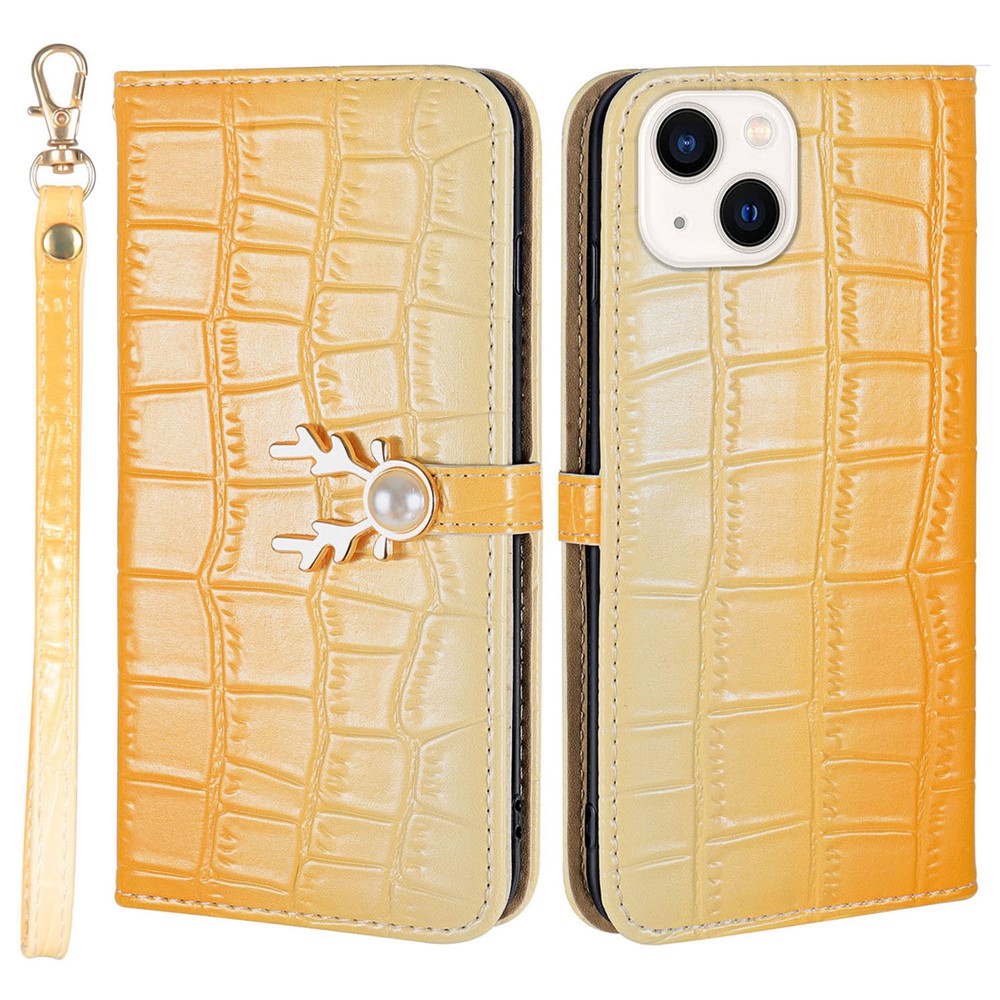 For iPhone 14 Plus Wallet Case Gradient Crocodile Texture Protective Phone Cover