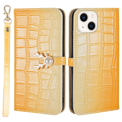 For iPhone 14 Plus Wallet Case Gradient Crocodile Texture Protective Phone Cover