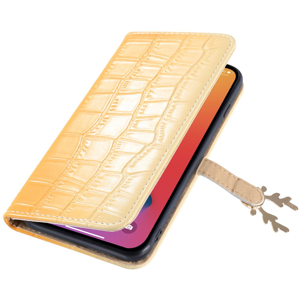 For iPhone 14 Plus Wallet Case Gradient Crocodile Texture Protective Phone Cover