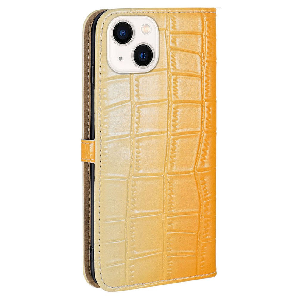 For iPhone 14 Plus Wallet Case Gradient Crocodile Texture Protective Phone Cover