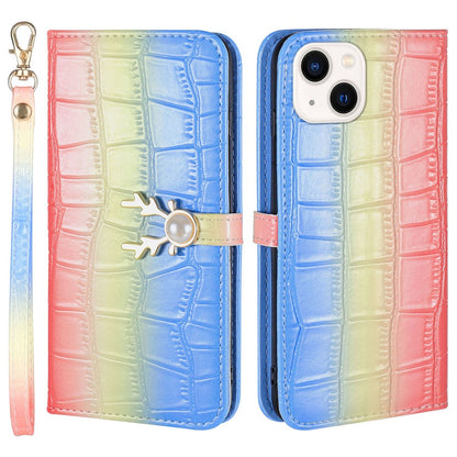 For iPhone 14 Plus Wallet Case Gradient Crocodile Texture Protective Phone Cover