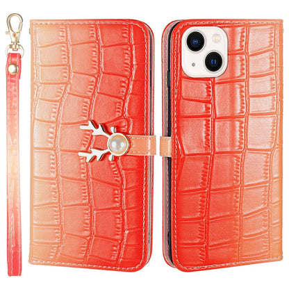 For iPhone 14 Plus Wallet Case Gradient Crocodile Texture Protective Phone Cover