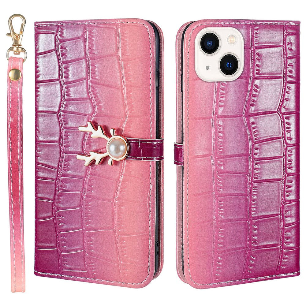 For iPhone 14 Plus Wallet Case Gradient Crocodile Texture Protective Phone Cover