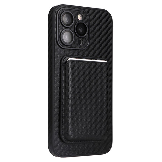For iPhone 15 Pro Case with Magnetic Detachable Card Holder Carbon Fiber Texture Phone Cover