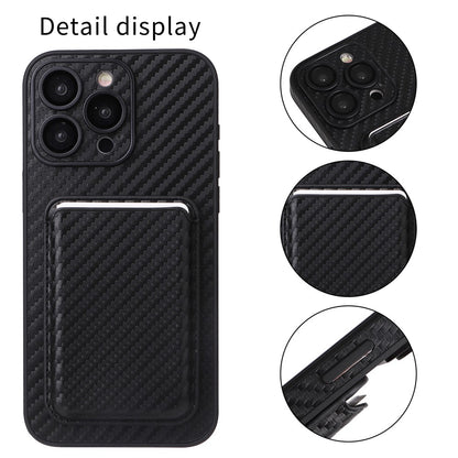 For iPhone 15 Pro Case with Magnetic Detachable Card Holder Carbon Fiber Texture Phone Cover