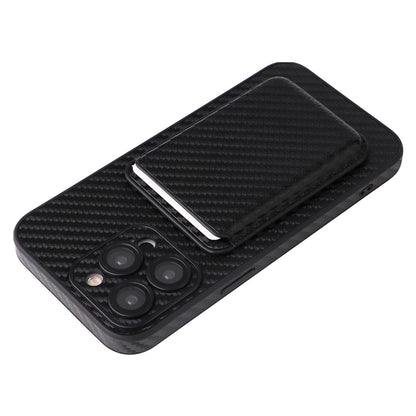 For iPhone 15 Pro Case with Magnetic Detachable Card Holder Carbon Fiber Texture Phone Cover
