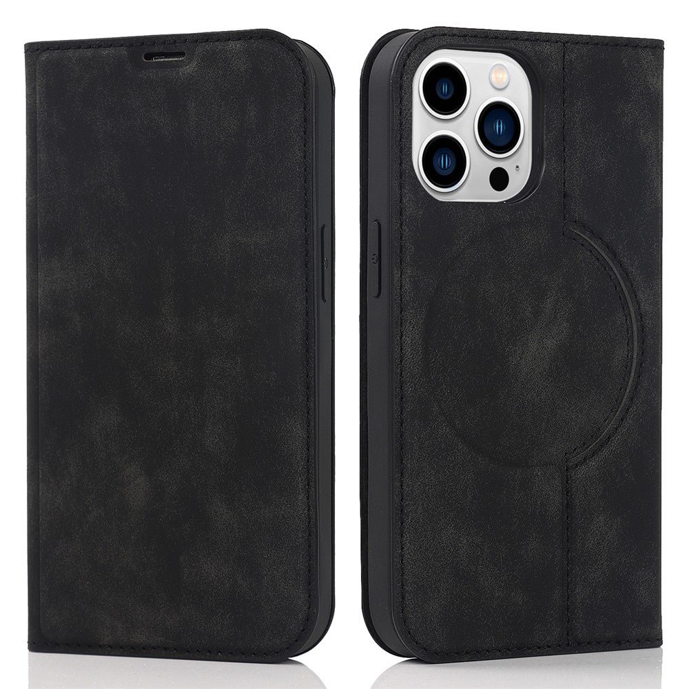 For iPhone 15 Pro Magnetic Case PU Leather Card Holder Cover with RFID Blocking