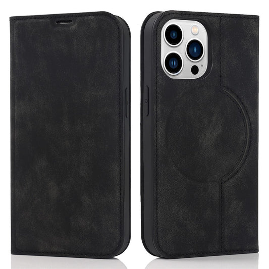 For iPhone 15 Pro Magnetic Case PU Leather Card Holder Cover with RFID Blocking