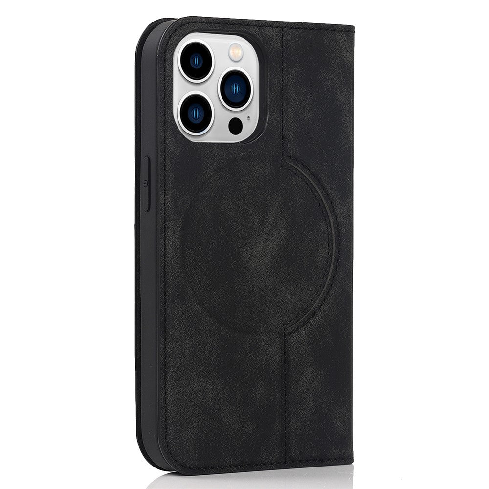 For iPhone 15 Pro Magnetic Case PU Leather Card Holder Cover with RFID Blocking