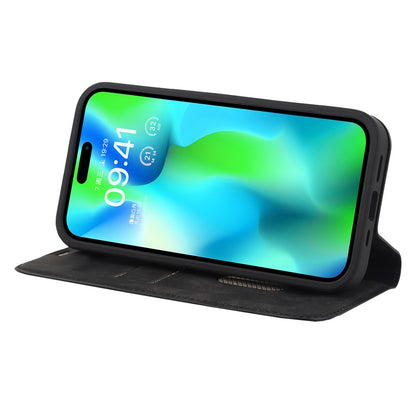 For iPhone 15 Pro Magnetic Case PU Leather Card Holder Cover with RFID Blocking