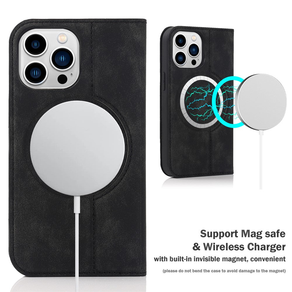 For iPhone 15 Pro Magnetic Case PU Leather Card Holder Cover with RFID Blocking