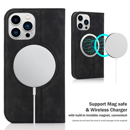 For iPhone 15 Pro Magnetic Case PU Leather Card Holder Cover with RFID Blocking