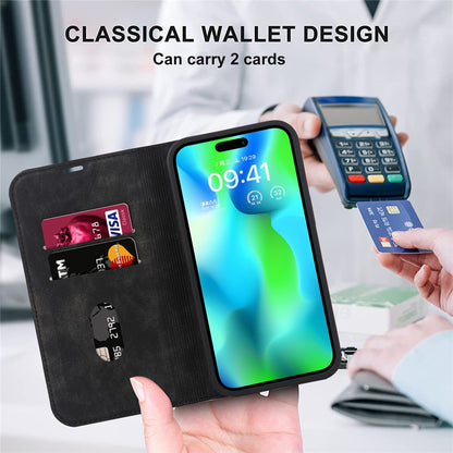 For iPhone 15 Pro Magnetic Case PU Leather Card Holder Cover with RFID Blocking