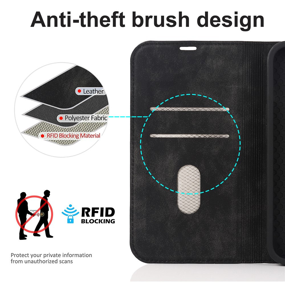 For iPhone 15 Pro Magnetic Case PU Leather Card Holder Cover with RFID Blocking