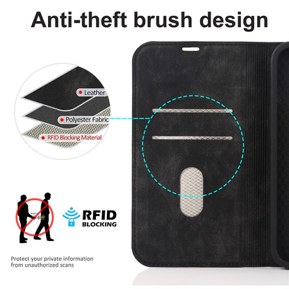 For iPhone 15 Pro Magnetic Case PU Leather Card Holder Cover with RFID Blocking