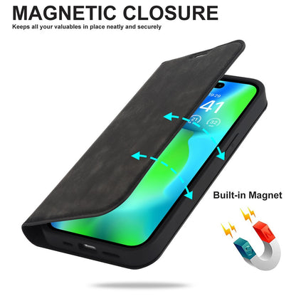 For iPhone 15 Pro Magnetic Case PU Leather Card Holder Cover with RFID Blocking