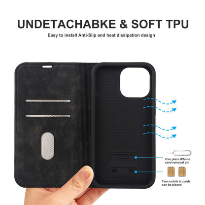 For iPhone 15 Pro Magnetic Case PU Leather Card Holder Cover with RFID Blocking