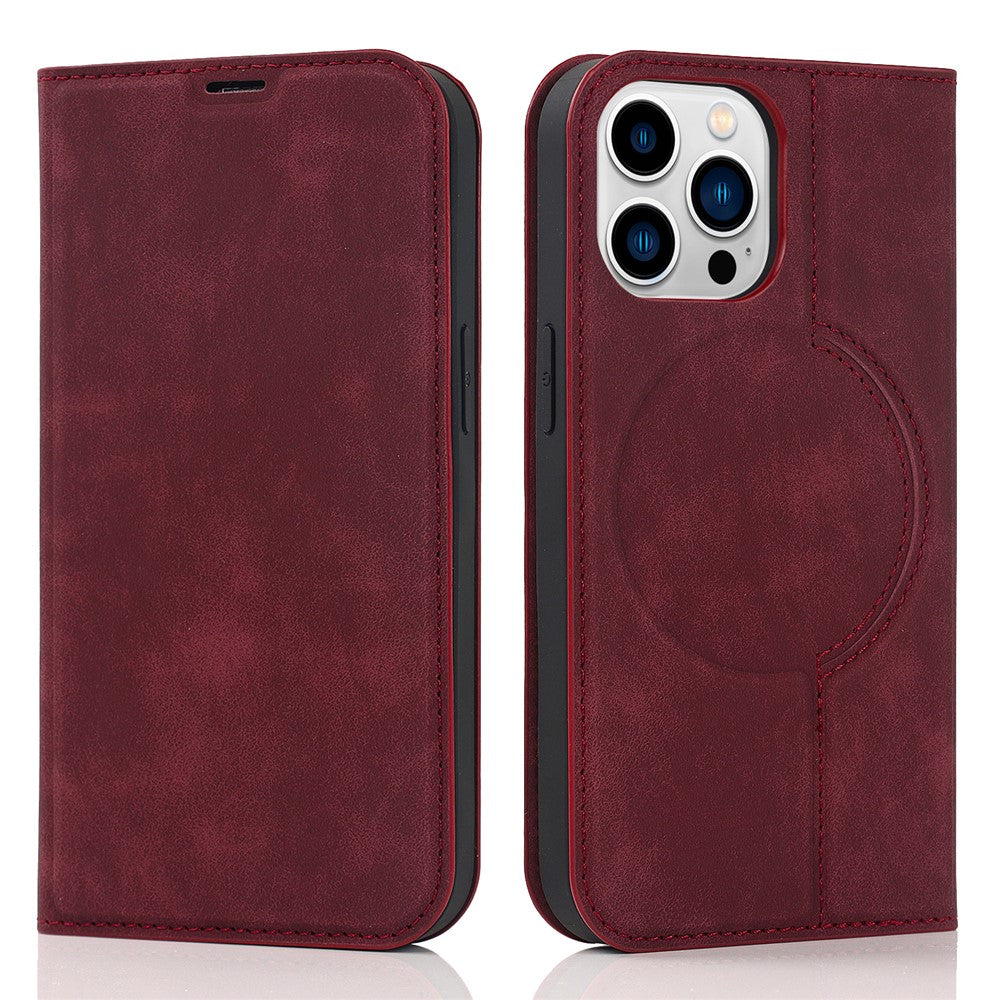 For iPhone 15 Pro Magnetic Case PU Leather Card Holder Cover with RFID Blocking