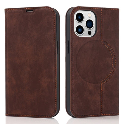 For iPhone 15 Pro Magnetic Case PU Leather Card Holder Cover with RFID Blocking
