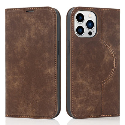 For iPhone 15 Pro Magnetic Case PU Leather Card Holder Cover with RFID Blocking