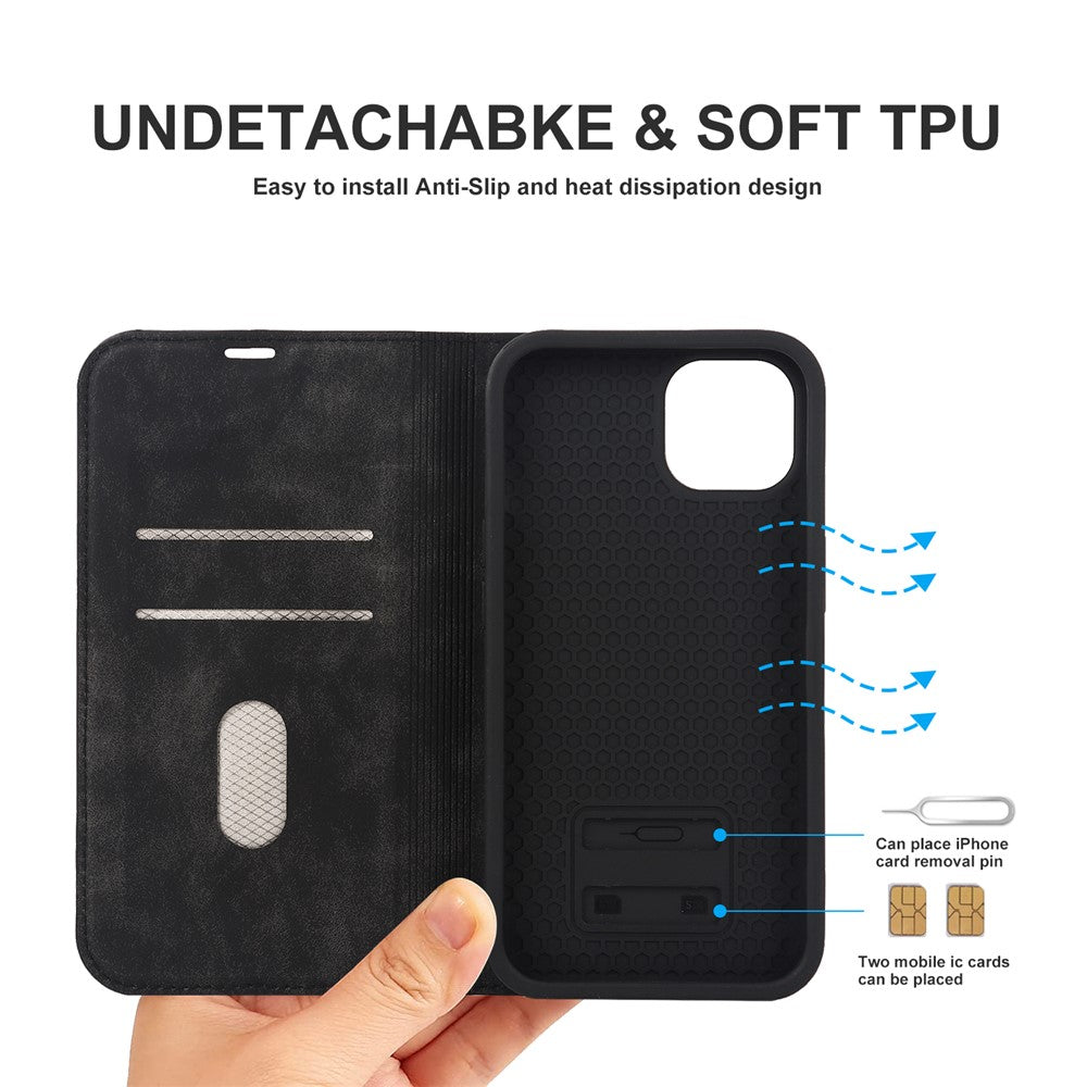 For iPhone 15 Case Leather Card Holder Phone Guard Cover Compatible with MagSafe
