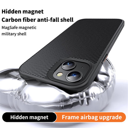 For iPhone 15 Magnetic Case Compatible with MagSafe Carbon Fiber Texture PC + TPU Cover