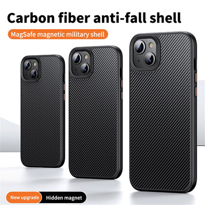 For iPhone 15 Magnetic Case Compatible with MagSafe Carbon Fiber Texture PC + TPU Cover