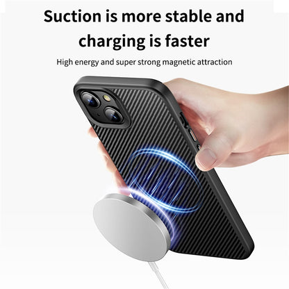 For iPhone 15 Magnetic Case Compatible with MagSafe Carbon Fiber Texture PC + TPU Cover