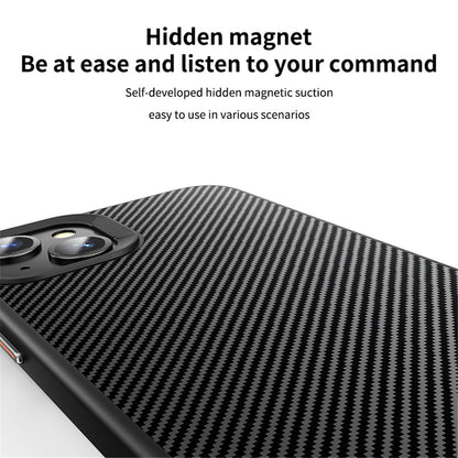 For iPhone 15 Magnetic Case Compatible with MagSafe Carbon Fiber Texture PC + TPU Cover