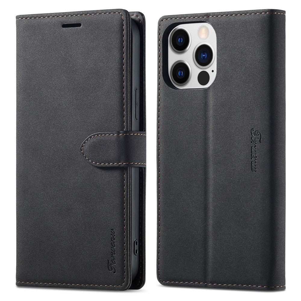 FORWENW F1 Series For iPhone 15 Pro Case PU Leather Magnetic Clasp Full Protection Phone Wallet Cover