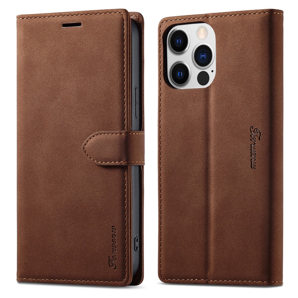 FORWENW F1 Series For iPhone 15 Pro Case PU Leather Magnetic Clasp Full Protection Phone Wallet Cover