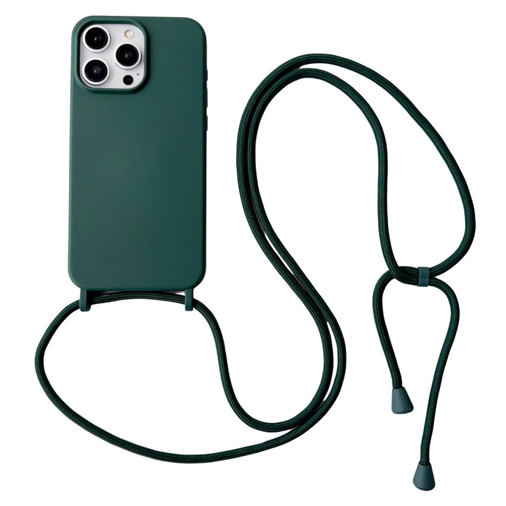 For iPhone 15 Pro Case Liquid Silicone Anti-Scratch Phone Cover with Adjustable Neck Cord