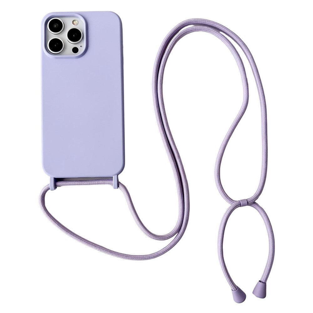 For iPhone 15 Pro Case Liquid Silicone Anti-Scratch Phone Cover with Adjustable Neck Cord