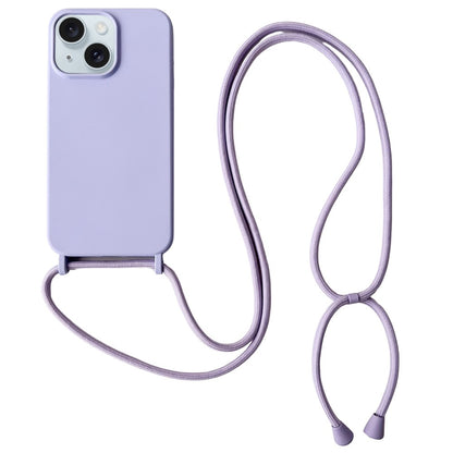 For iPhone 15 Plus Case Hands-Free Liquid Silicone Phone Cover with Lanyard Rope