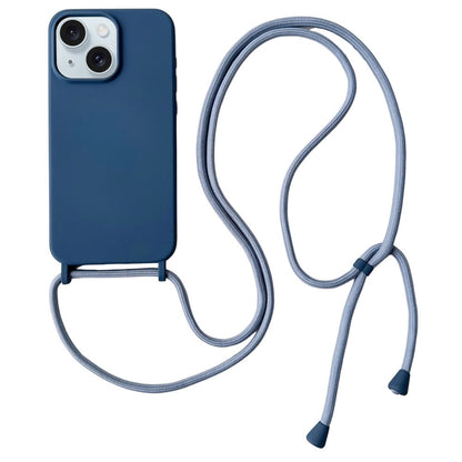 For iPhone 15 Plus Case Hands-Free Liquid Silicone Phone Cover with Lanyard Rope