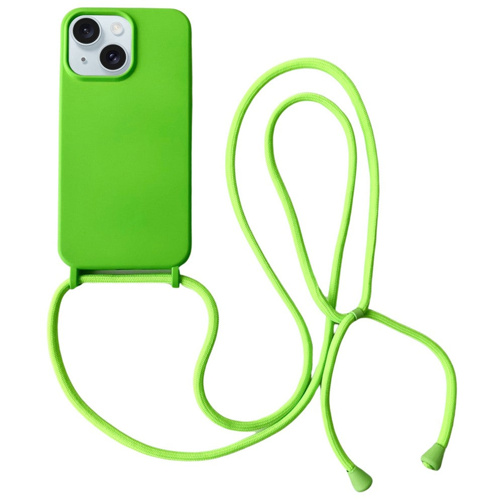 For iPhone 15 Plus Case Hands-Free Liquid Silicone Phone Cover with Lanyard Rope